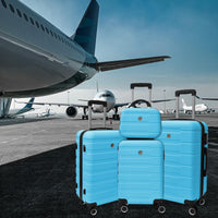 4 Piece Hard Shell Luggage Set,Carry On Suitcase With Spinner Wheels,Family Luggage Set,Aqua Blue 12 20 24 28In Aqua Blue Abs