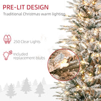 Homcom 6Ft Tall Prelit Artificial Christmas Tree Holiday D Cor With 636 Snow Flocked Branches, 250 Warm Yellow Clear Lights, Auto Open, Extra Bulb Green Plastic