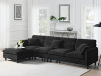 110*62" Modern Convertible Sectional Sofa,L Shaped Reversible Couch Set With Free Pillows,5 Seat Cloud Chenille Indoor Furniture With Ottoman For Living Room,Apartment,3 Colors Black Chenille 5 Seat