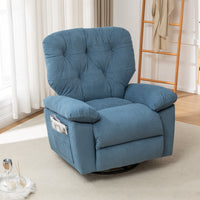 Blue Relaxing Recliner Chair,Soft Artificial Fleece, Overstuffed, Swivel, Glider, Side Pocket Blue Manual Push Button Wood Bedroom Medium Soft Tight Back Heavy Duty Modern Push Button Oak Cotton