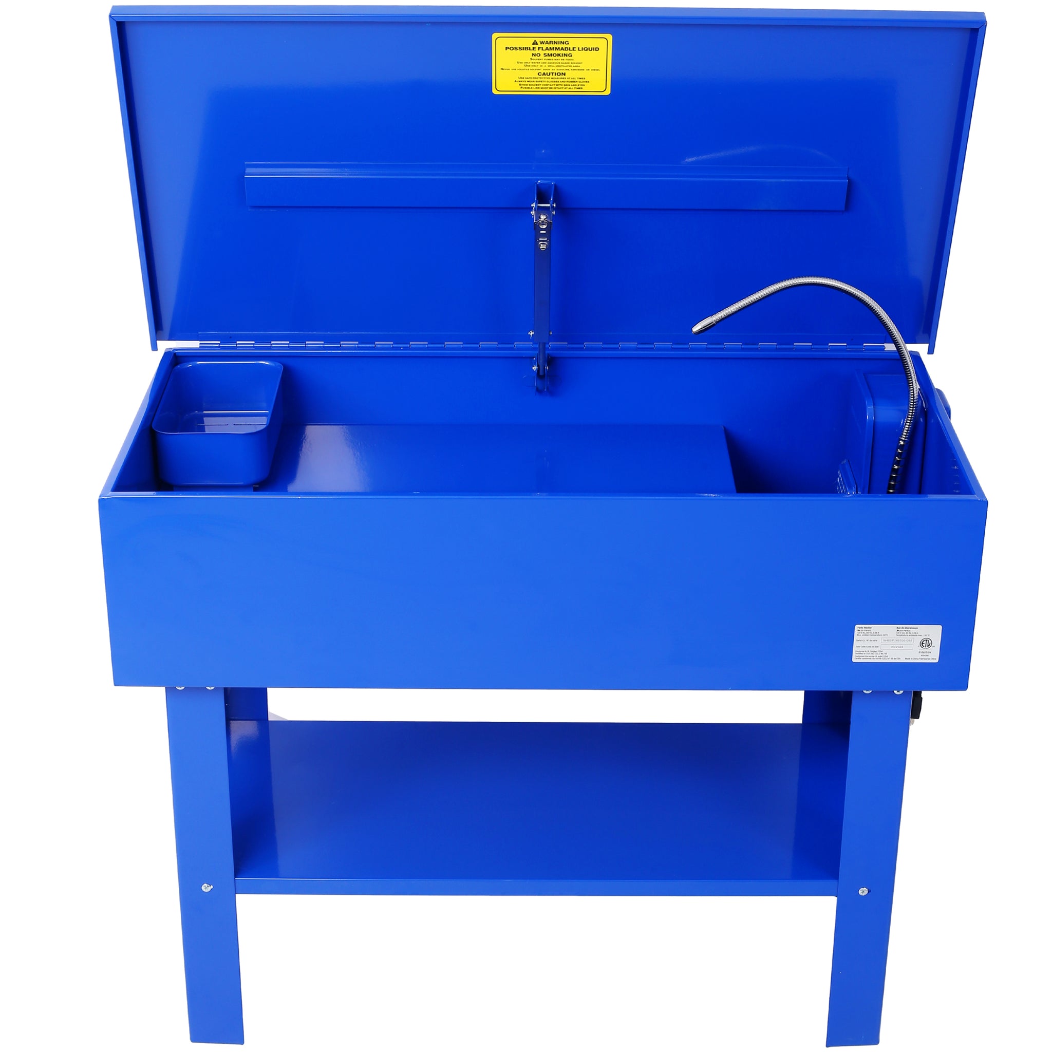 40 Gallon Parts Washer 24 Gallon Solvent Capacity 5 Gallon Per Minute Max Pump Output Heavy Duty Steel Powder Coated Blue Blue Steel