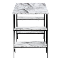 Computer Desk, Home Office, Laptop, Storage Shelves, 48"L, Work, White Marble Look Laminate, Black Metal, Contemporary, Modern White Metal