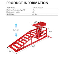 2Pcs 5T Hydraulic Car Ramps, Heavy Duty Hydraulic Vehicle Ramps Lift Ramp, Portable Car Ramps For Oil Changes, Car Lifts For Home Garage, Vehicle Auto Garage Repair Red Steel