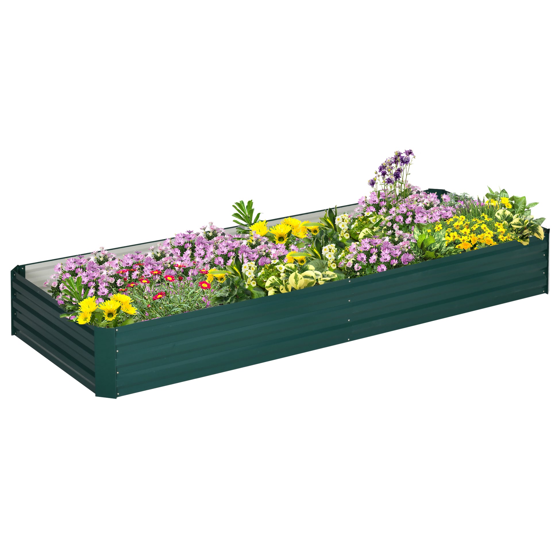 Outsunny Galvanized Raised Garden Bed, 8' X 3' X 1' Metal Planter Box, For Growing Vegetables, Flowers, Herbs, Succulents, Green Green Steel