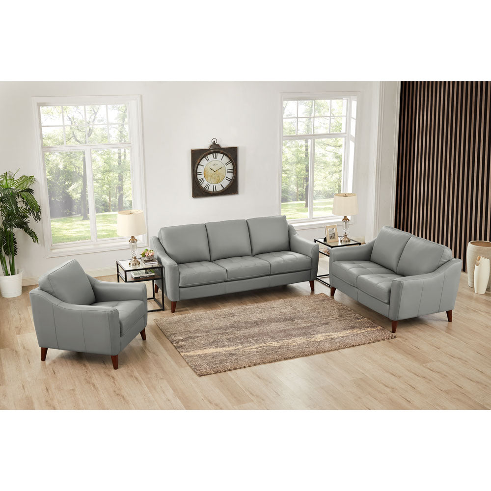 Ersa Leather Loveseat Silver Grey Memory Foam Genuine Leather