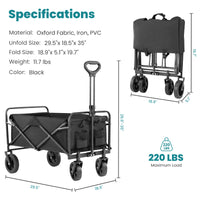 Folding Wagon Cart With Wheels, Foldable Grocery Cart,Small, Black Black Iron