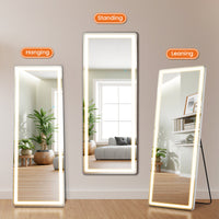 3 Color Lighting Mirror With Led Lights, 71"X26" Lighted Floor Standing Mirror With Stand Black Fiberglass