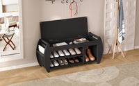 Retro Multifunctional Storage Bench With Cushion And Curved Side Panel For Entrance And Living Room Black Black Mdf