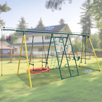 Indoor Outdoor Metal Swing Set With Safety Belt For Backyard Multicolor Steel