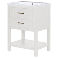 24'' Bathroom Vanity With Top Sink, Modern Bathroom Storage Cabinet With 2 Drawers, Single Sink Bathroom Vanity 2 White 1 Adjustable Hinges Bathroom Freestanding Mdf Painted