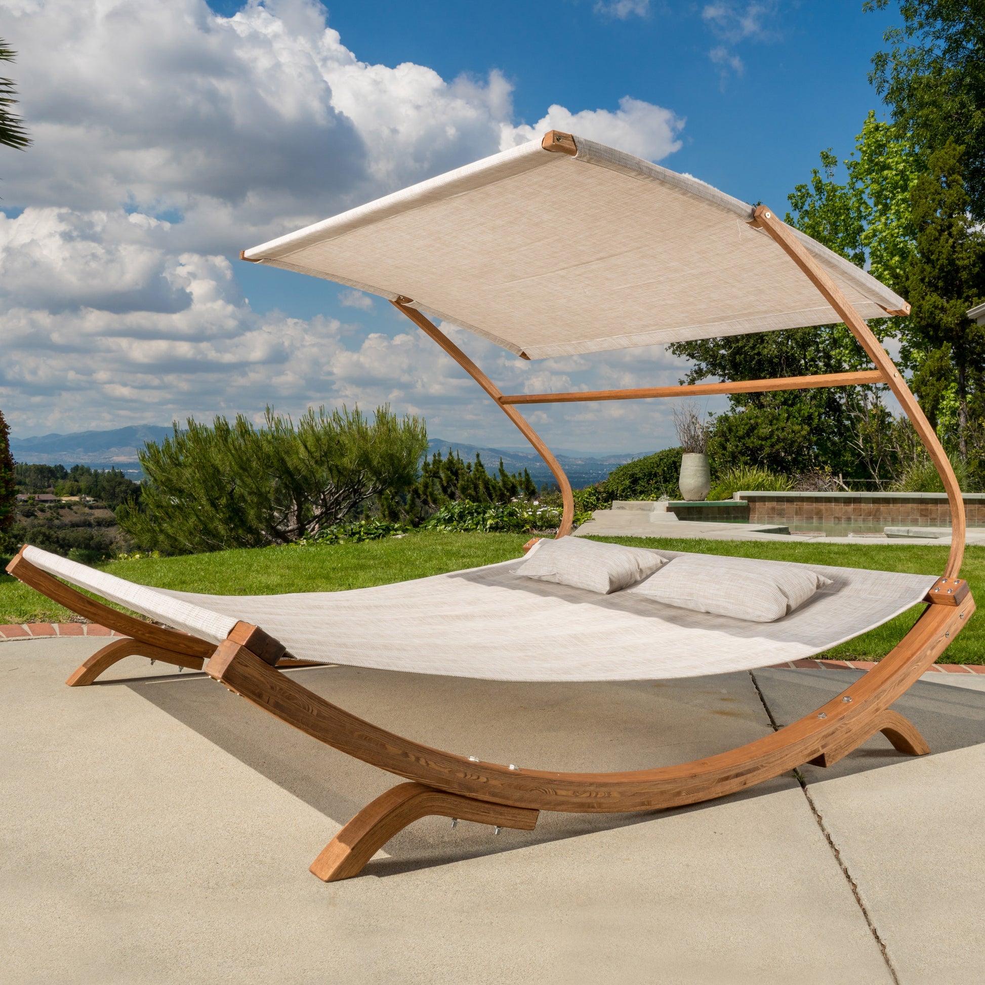 San Juan Sunbed W Adjustable Canopy Teak Metal Mesh