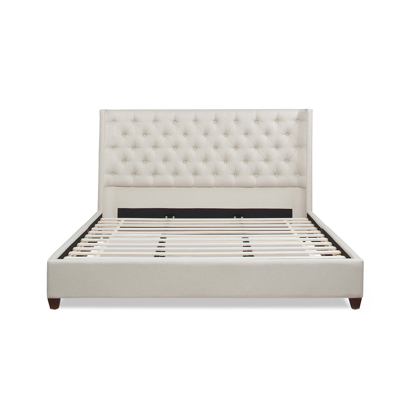 Manhattan Shelter King Platform Bed Frame, Light Beige Linen Box Spring Not Required King Beige Wood Foam Linen Linen