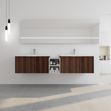 84 Inch Soft Close Doors Bathroom Vanity With Sink, A Small Storage Shelves, 36" And 12" Combination Cabinet, Kd Packing California Walnut 4 1 Bathroom Wall Mounted Modern Plywood