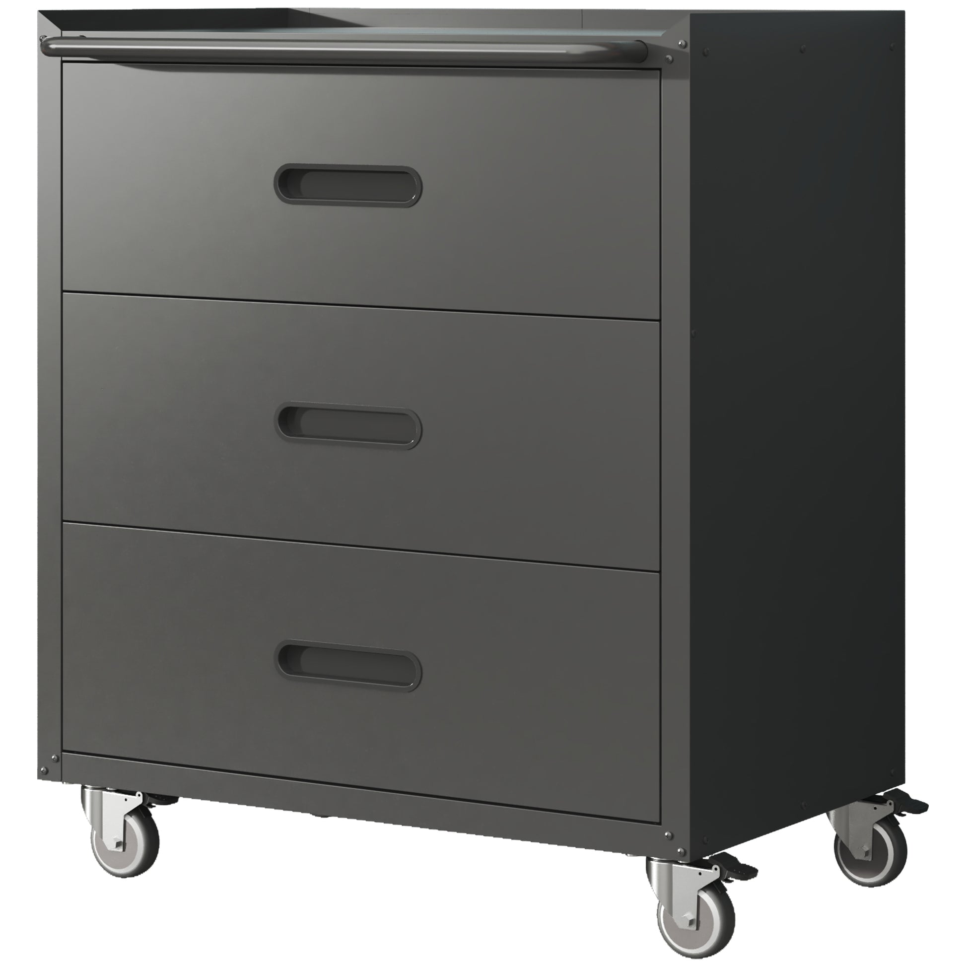 Heavy Duty Metal Storage Cabinet With Wheels 3 Drawer Tool Cabinet For Garage, Office, And Home Organizer Solutions, Black Gray Black Steel