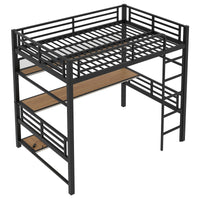 Full Size Metal Loft Bed Frame With Storage Shelf And Led Light,Iron Mesh,Black Expected Arrival Time:10.10 Black Metal