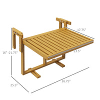 Outsunny Balcony Railing Table, Outdoor Folding Hanging Table Desk, Space Saving 4 Height Adjustable Wood Balcony Bar Table For Serving Food, Flower Stand, Studying, Natural Natural Wood Wood