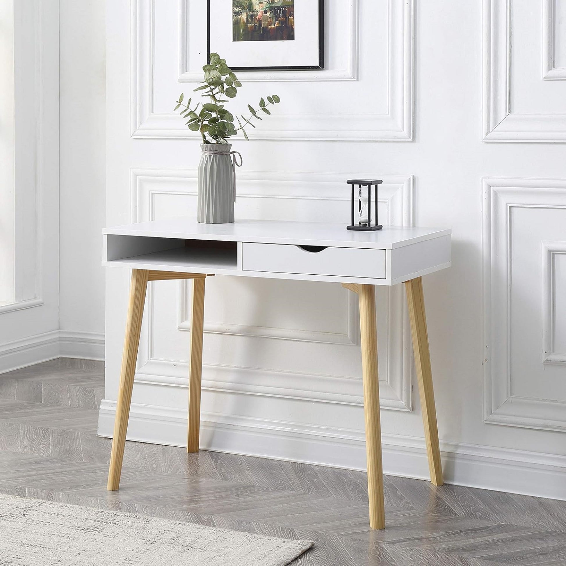 1Pc Desk White Natural Finish Wood Finish Home Office Store Documents Office Supplies White Office Modern Rectangular Rectangular Wood