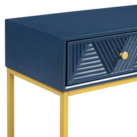Modern Sleek Console Table Two Drawers With Stripe Design For Living Room And Entryway Navy Navy Mdf