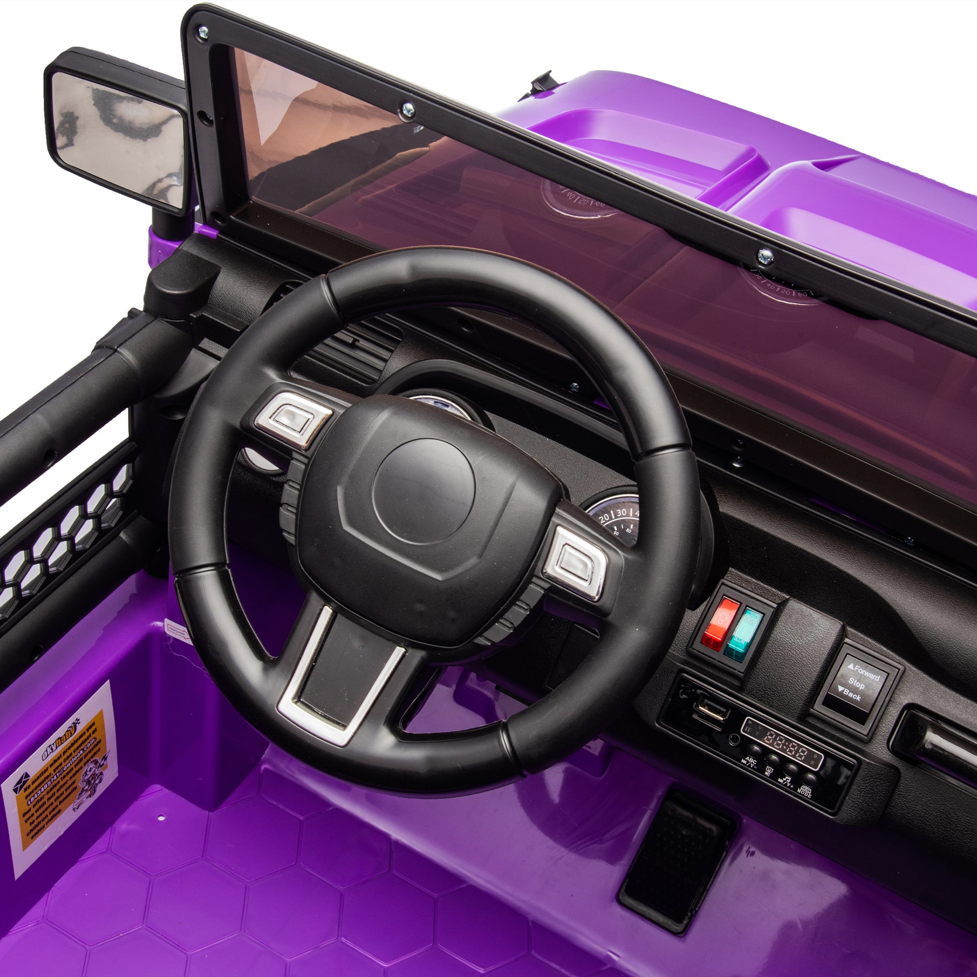 24V Two Seater Kids Ride On Truck Car W Parents Control,200W*2,Seat Width 20.28In,Four Wheel Suspension,Led Lights,Music,Mp3,Bluetooth,Two Independent Seat Belts,Suitable For Off Road For Kids Aged 3 Purple 100 149 Lbs Polypropylene
