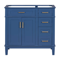 Cabinet Only 36" Blue Modern Bathroom Vanity Sink Not Included 4 Blue 2 Soft Close Doors Bathroom Freestanding Modern Solid Wood Mdf Painted