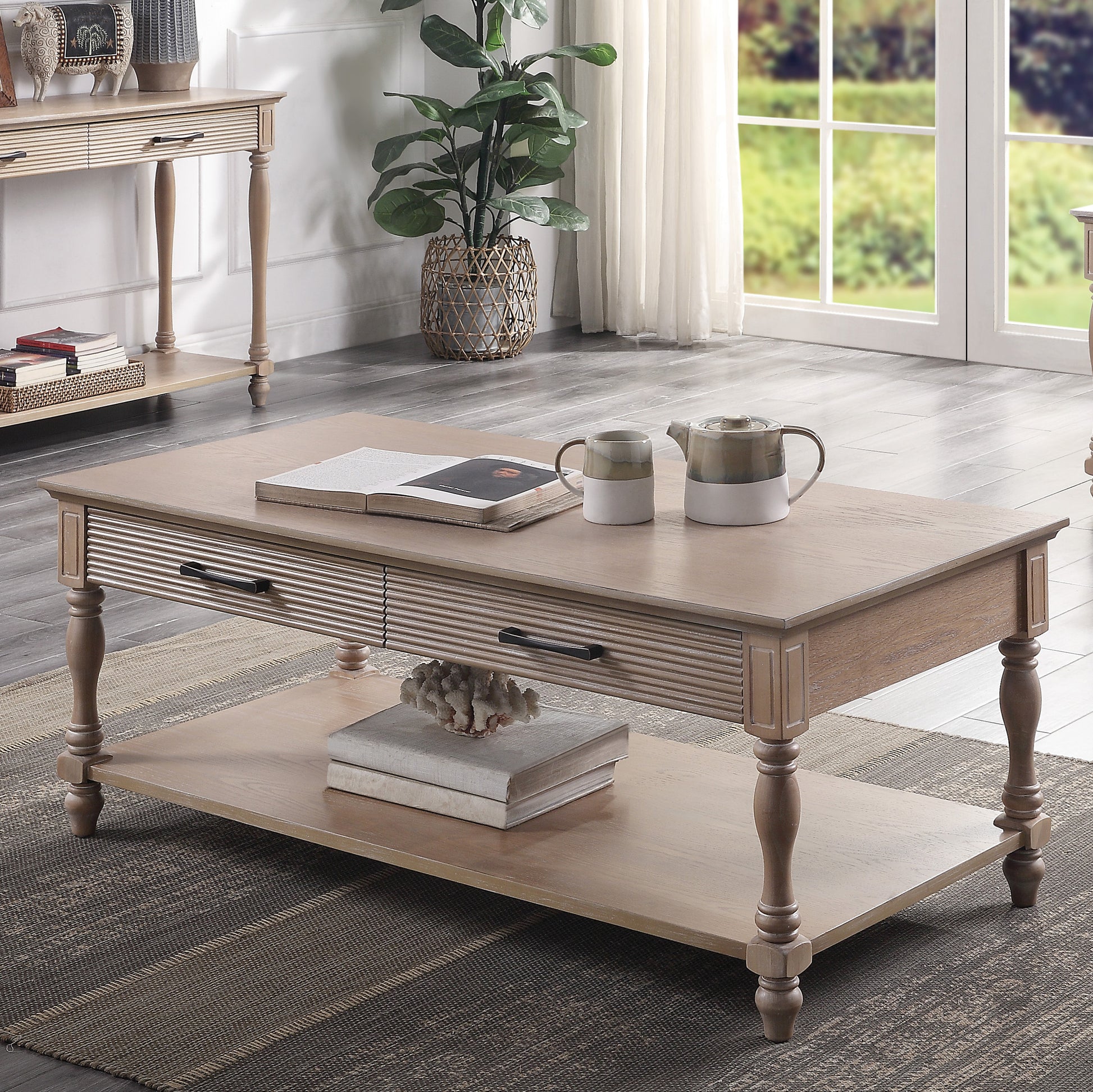 Weathered Oak 2 Drawer Sofa Table With Shelf Oak Primary Living Space Traditional Drawers Rectangular Solid Wood Mdf