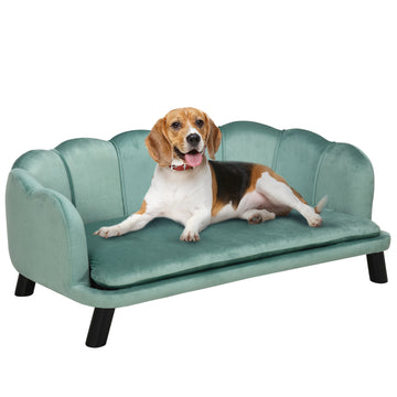 Pawhut Velvet Large Dog Couch With Foam Cushion, Soft And Cute Dog Bed With Pearl Design, Dog Sofa For Big And Medium Dogs, Green Green Plastic