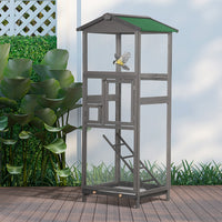 Pawhut 65" Wooden Bird Cage Outdoor Aviary House For Parrot, Parakeet, With Pull Out Tray And 2 Doors, Grey Gray Wood