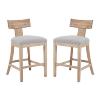 27" Counter Stools Set Of 2, Upholstered Counter Height Bar Stools With Solid Rubber Wood Frame, Backrest, Footrest, Armless Barstools For Home Bar, Kitchen Counter, Pebble Linen & Natural Natural Rubberwood Set Of 2 Fabric