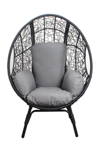 3 Pieces Patio Egg Chairs Model 3 With Side Table Set,Black Color Pe Rattan And Grey Cushion Yes Black Foam Steel