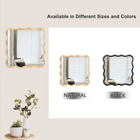 Solid Wood Wavy Square Mirror Natural Wood 36" X 36" Modern Mirror Wall Decor For Bathroom, Bedroom, Living Room, Dining Room, Cloakroom, Entryway Square Framed Natural Wood Living Room Large 33In 40In Glass Solid Wood