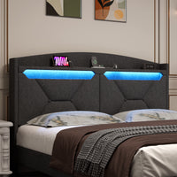 Storage Headboard ,Full Size With Rf Led Lights Box Spring Not Required Full Gray Wood Brown Bedroom American Design Poplar Bed Frame Metal & Wood Polyester Fabric