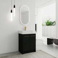 24 Inch Freestanding Bathroom Vanity With Resin Sink, With Soft Closing Door, Kd Package Black Chestnut 2 Bathroom Freestanding Modern Plywood