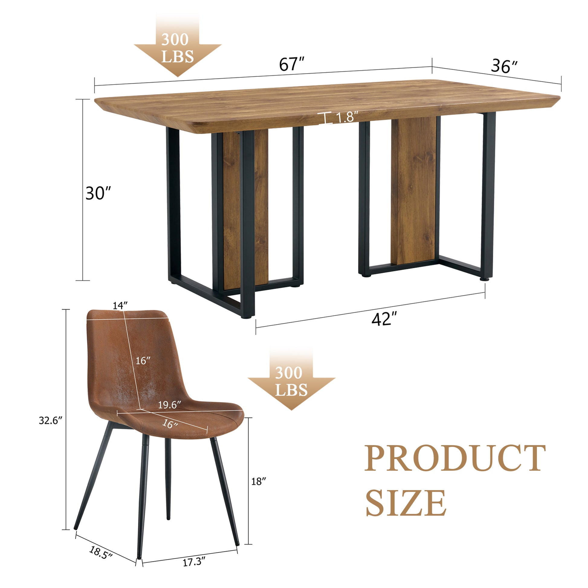 Table And Chair Set.67"X36" Wood Textured Mdf Dining Table Set With 4 Brown Suede Chairs.Mdf Sticker,Wood Colored Texture Sticker,Brown Armless Dining Chair,Suitable For Kitchen,Dining Room,Etc.