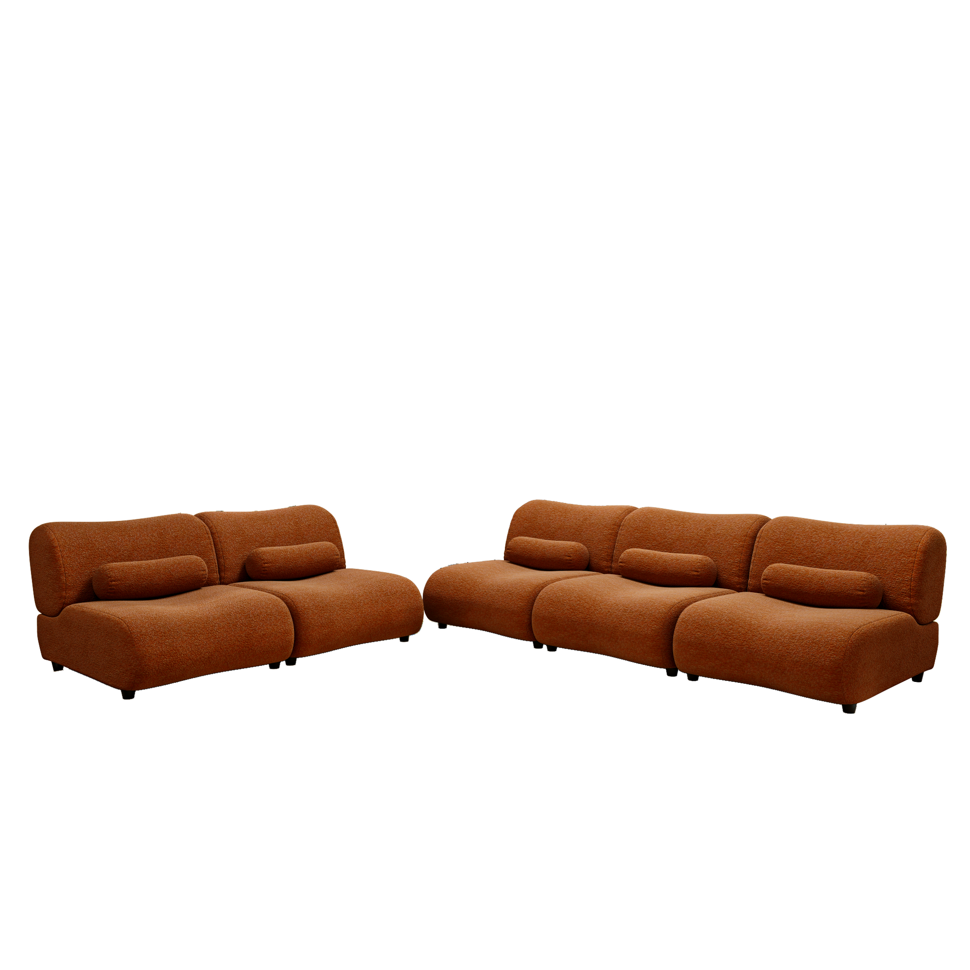 Modern Modular Chenille Sofa Set, 5 Pieces Living Room Couch With 70 Reclined Backrest & Cylindrical Pillows, Rust Orange Upholstery, Sectional Sofa For Large Spaces, Home & Office Orange Chenille 5