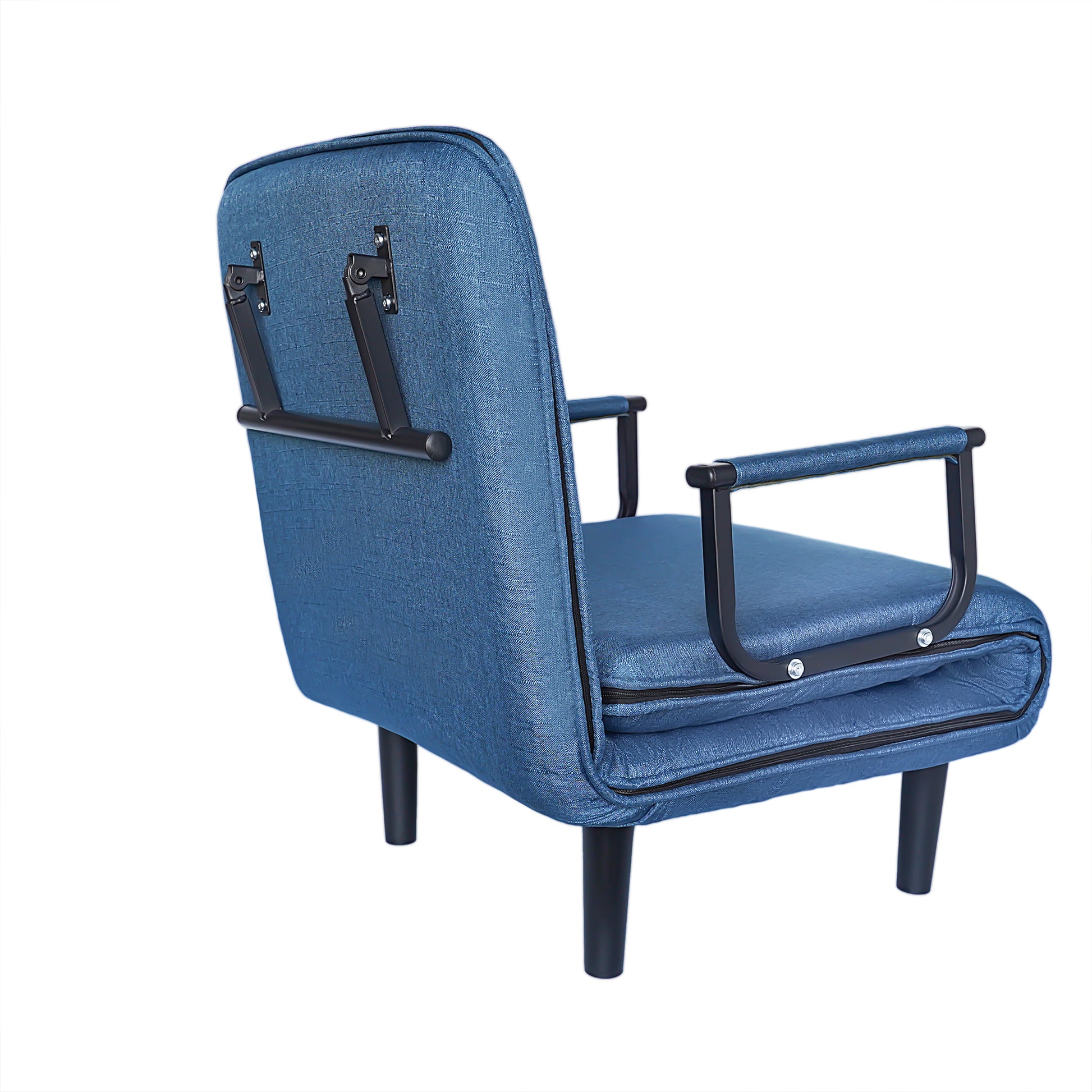 Folding Sofa Chair Blue Fabric Metal