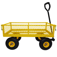 3 Cu. Ft. 300 Lbs. Capacity Removable Sides Metal Steel Mesh Heavy Duty Utility Wagon Outdoor Garden Cart In Yellow Yellow Steel