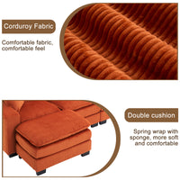 Modern U Shaped 6 Seat Sectional Sofa Couch With One Ottoman And Three Toss Pillows ,Modular Sofa For Living Room,Corduroy Sofa Orange Corduroy 7 Seat