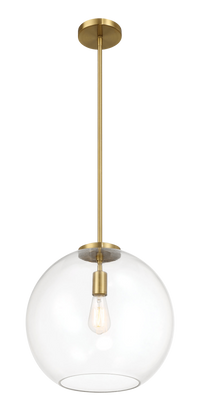 Gleam Single Light Pendant Lamp With Clear Globe Glass Satin Brass Clear,Gold Ceiling Lights Brass,Glass