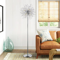 Crystal Floor Lamp For Bedroom, Floor Lamp For Living Room, Elegant Standing Lamp, 69" Tall Pole Lamp, Modern Floor Lamp For Room Decor, 32 Firework Crystal Harnesses Included, Chrome Finish Silver Crystal