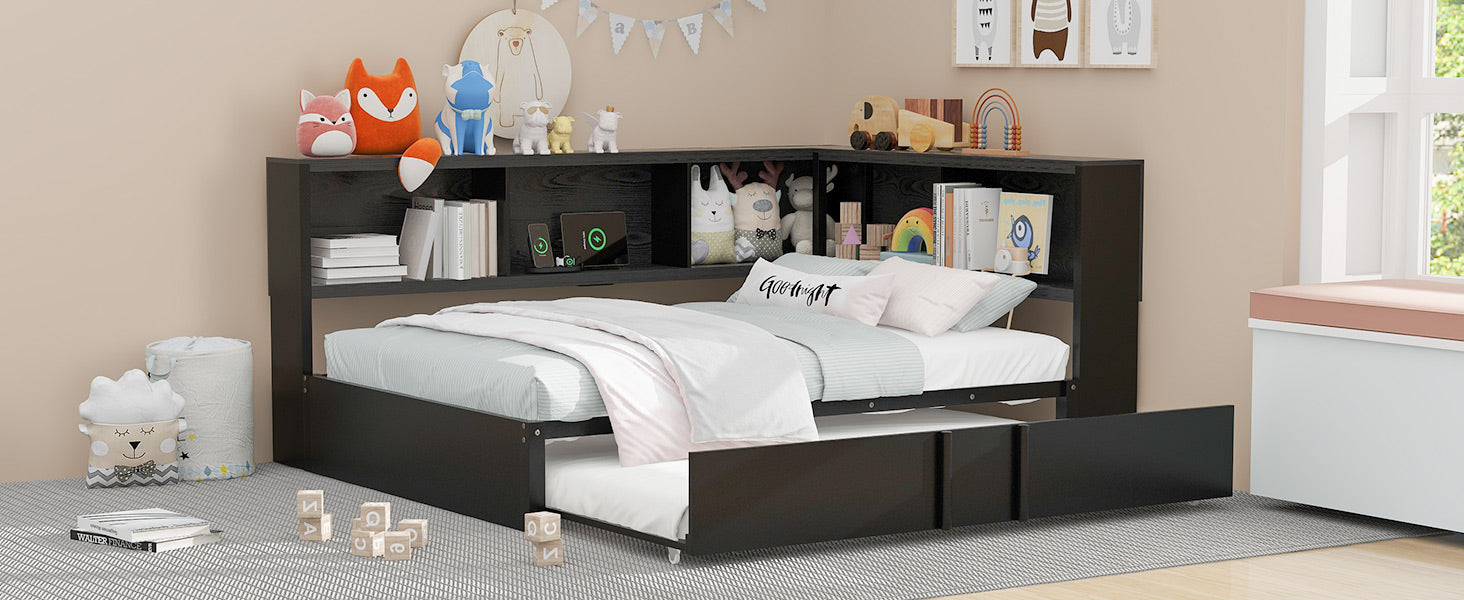 Metal Full Size Daybed With Trundle, Storage Cabinets And Usb Ports, Black Full Black Metal