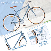 Single Speed Retro Style 700C Road Bike For Men Women'S City Bicycle,Steel Frame Blue Gray Steel