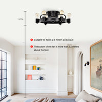 19.5'' Industrial Ceiling Fan With Remote Control ,5 Abs Blades Small Size Ceiling Fan For Living Room, Dining Room, Bedroom, Family Room, Rustic Bronze ,6 Pcs*E26 No Include Bulb Matte Black