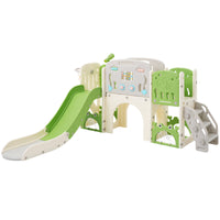 11 In 1 Toddler Slide, Kids Slide For Toddler Age 1 3 With Basketball Hoop, Kids Slide Playset Structure,Arch Tunnel And Telescope, Toy Storage Organizer For Toddlers, Kids Climbers Playground Green Cute 1 To 2 Years Hdpe Indoor & Outdoor Use