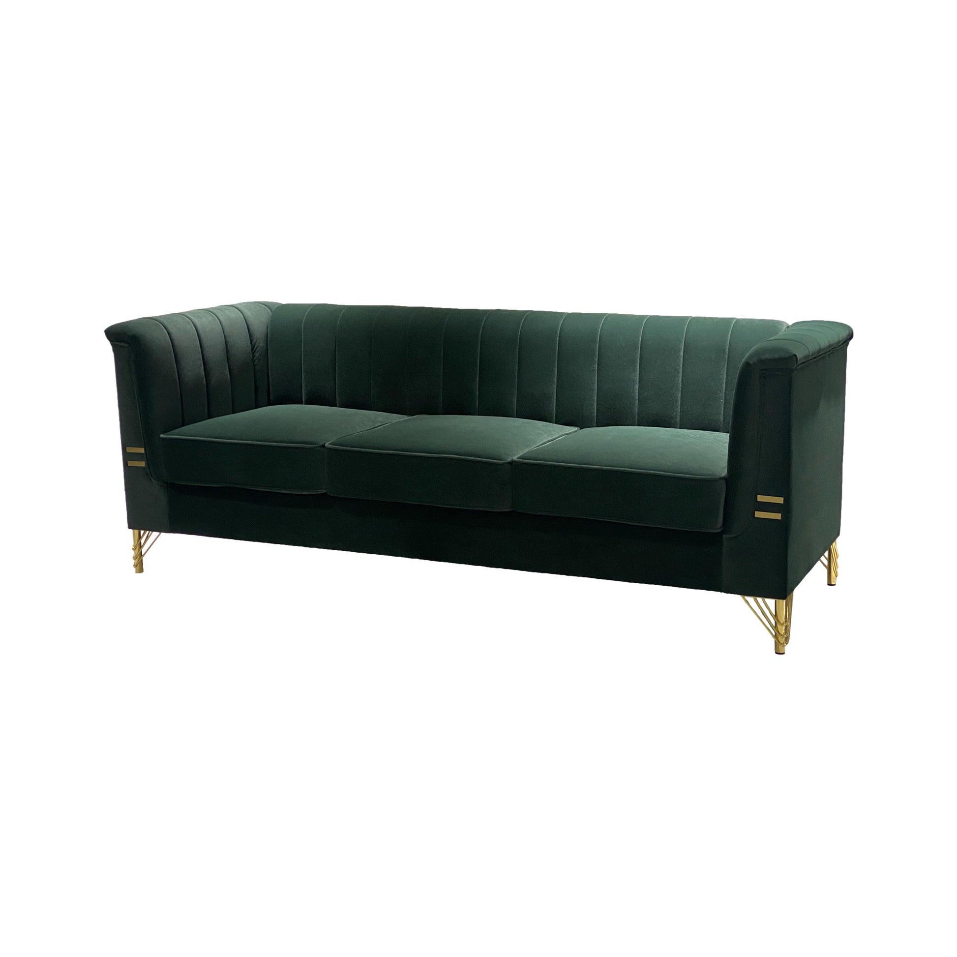 Fx P82 Gr Sofa 82.67'' W Velvet Sofa, Mid Century Sofa Furniture Chesterfield Couch For Living Room Sofa, Green Green Velvet 3 Seat