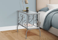 Accent Table, Side, End, Nightstand, Lamp, Living Room, Bedroom, Clear Tempered Glass, Grey Metal, Traditional Silver Metal