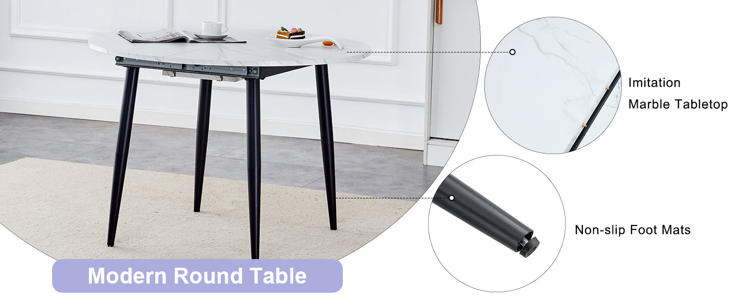 With A Clever Retractable Mechanism, The Mdf Table Top Is Made Of Black Metal Legs And Has A Smooth And Delicate Surface. The Unique Look Creates The Sleekof A Modern Home. White Mdf Metal