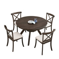 Wooden Dining Table Set, Mid Century Modern Round Rubber Wood Kitchen Table And Cross Back Upholstered Dining Chairs For Dining Room, Kitchen, Saving Space 1 Table With 4 Chairs , Brown Brown Solid