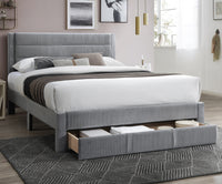 Luxury Contemporary Look 1Pc Queen Size Bed W Storage Drawer Gray Corduroy Headboard Bedframe Box Spring Not Required Queen Gray Wood Bedroom Contemporary,Modern Bed Frame Corduroy