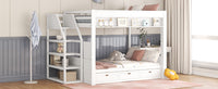 Wood Full Size Convertible Bunk Bed With Storage Staircase, Bedside Table, And 3 Drawers, White White Solid Wood Mdf