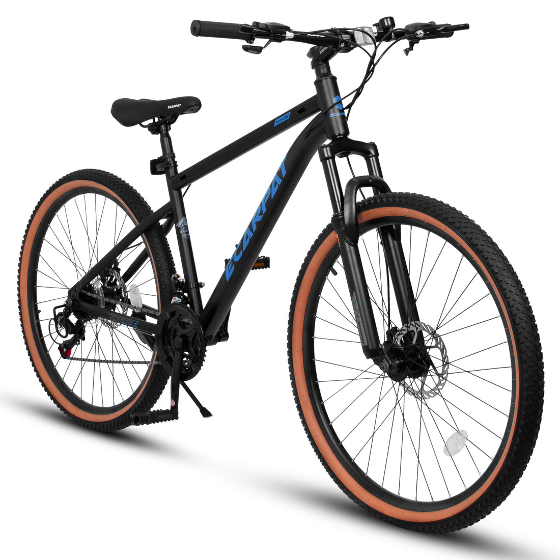 A24301 Ecarpat Mountain Bike 24 Inch Wheels, 21 Speed Mens Womens Trail Commuter City Mountain Bike, Carbon Steel Frame Disc Brakes Thumb Shifter Front Fork Bicycles Cycling Black Blue Garden & Outdoor Polyurethane Foam Carbon Steel